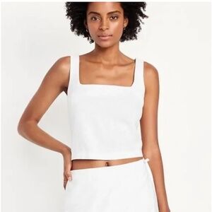 Old Navy Cropped Square-Neck Linen-Blend Top